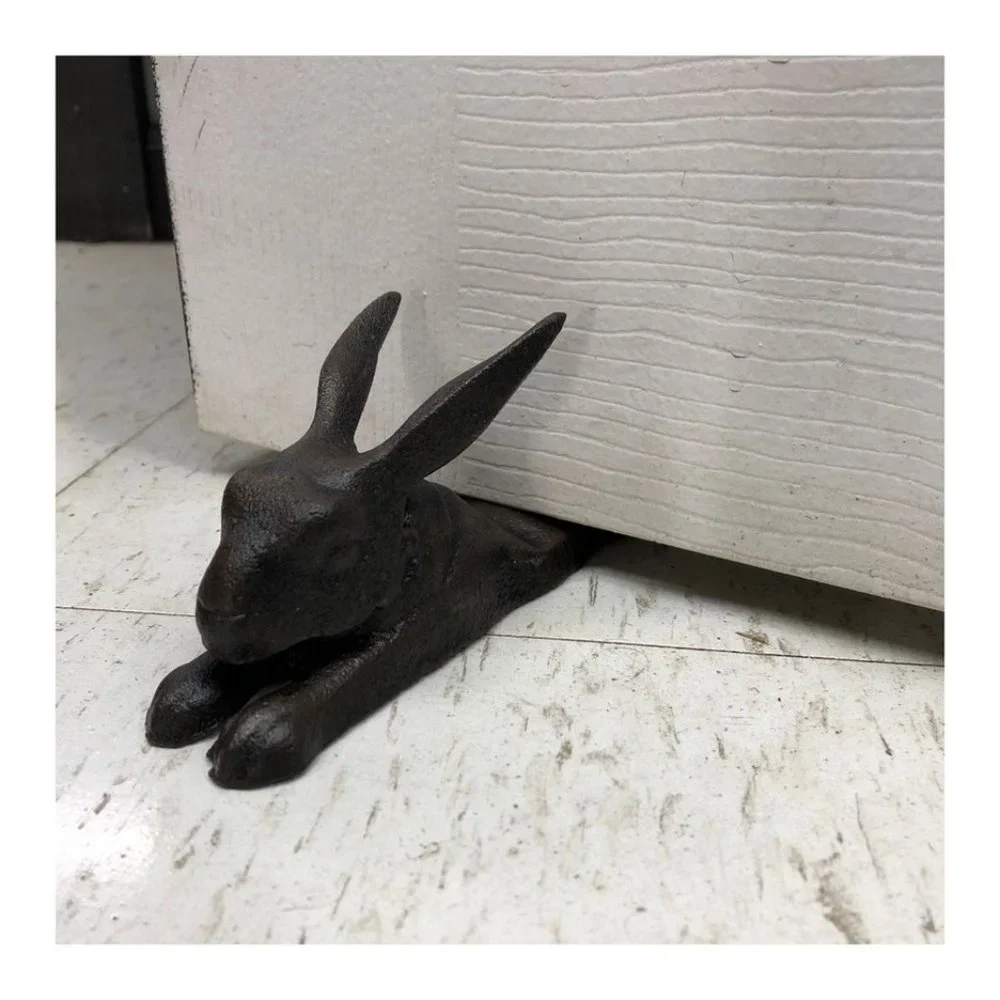 Antique Vintage Style Cast Iron Door Stop Rabbit Hare Wedge Rustic Black - Picture 2 of 11